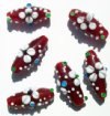 6 23mm Dark Red with White Flower Bumpy Oval Beads